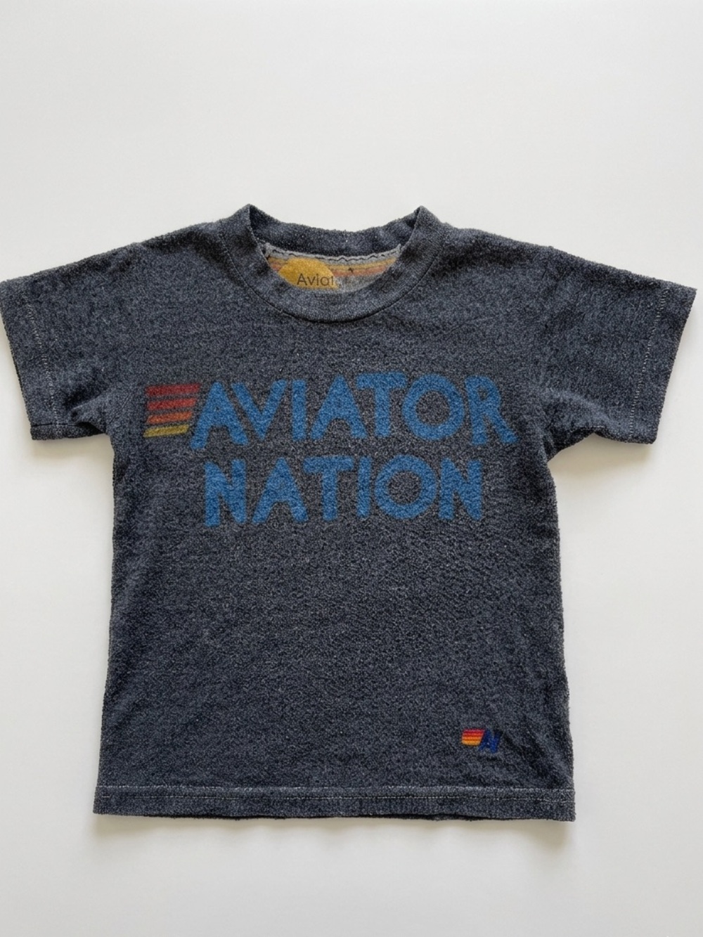 Aviator Nation Kids Charcoal with Blue Logo & Red-Yellow Accent Tee